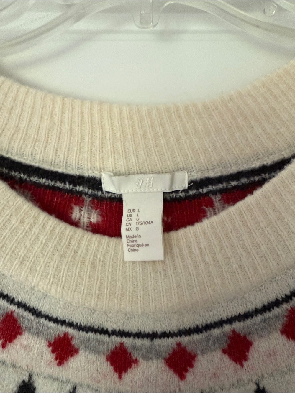 H&M Cream Sweater with Red & Black Fair Isle Detail - Picture 2 of 3